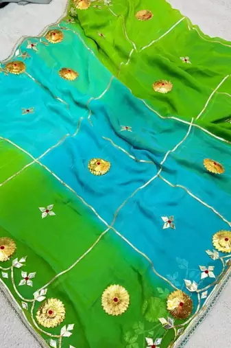 Sky Blue Color  Gota Work Chiffon saree
