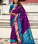 Magenta woven self design pure silk paithani saree with blouse
