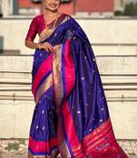 Violet woven self design pure silk paithani saree with blouse