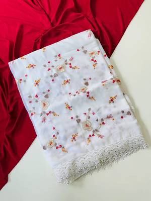 White Color  Sequins embroidered jaal and multi thread georgate saree cutwork design  4