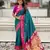 Teal blue pink woven self design pure silk paithani saree with blouse