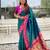 Teal blue pink woven self design pure silk paithani saree with blouse