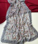 Grey Color  Sequins embroidered jaal and multi thread georgate saree cutwork design 