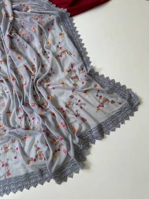 Grey Color  Sequins embroidered jaal and multi thread georgate saree cutwork design  2