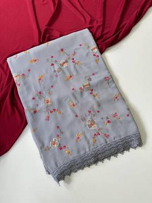 Grey Color  Sequins embroidered jaal and multi thread georgate saree cutwork design  4