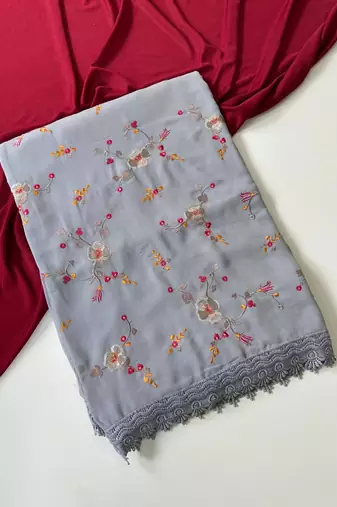 Grey Color  Sequins embroidered jaal and multi thread georgate saree cutwork design 