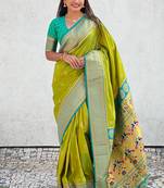 Mehendi woven self design pure silk paithani saree with blouse