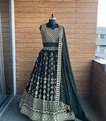 Dark Green Faux Georgette Lehenga Choli with Zari & Sequins Embroidery