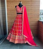 Pink And Orange Faux Georgette Sequins & Zari Embroidered Lehenga Choli Se
