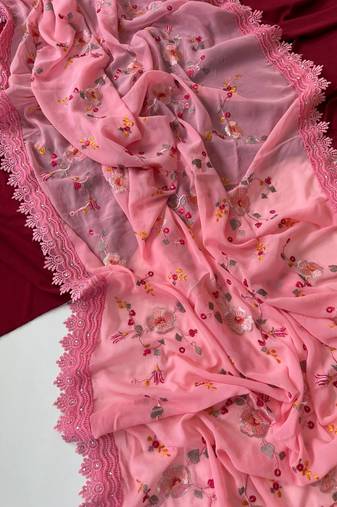 Light Pink  Color  Sequins embroidered jaal and multi thread georgate saree cutwork design 