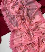 Light Pink  Color  Sequins embroidered jaal and multi thread georgate saree cutwork design 