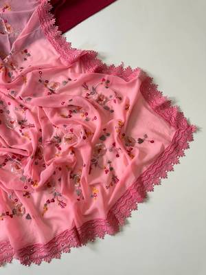 Light Pink  Color  Sequins embroidered jaal and multi thread georgate saree cutwork design  2