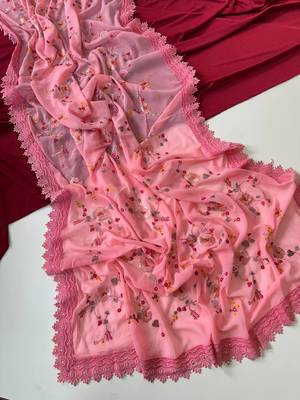 Light Pink  Color  Sequins embroidered jaal and multi thread georgate saree cutwork design  3