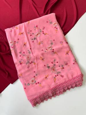 Light Pink  Color  Sequins embroidered jaal and multi thread georgate saree cutwork design  4