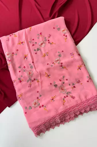 Light Pink  Color  Sequins embroidered jaal and multi thread georgate saree cutwork design 
