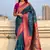 Teal blue woven self design pure silk paithani saree with blouse