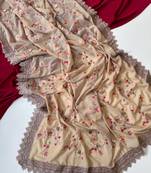 Beige Color  Sequins embroidered jaal and multi thread georgate saree cutwork design 