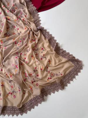 Beige Color  Sequins embroidered jaal and multi thread georgate saree cutwork design  2