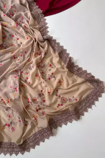 Beige Color  Sequins embroidered jaal and multi thread georgate saree cutwork design 