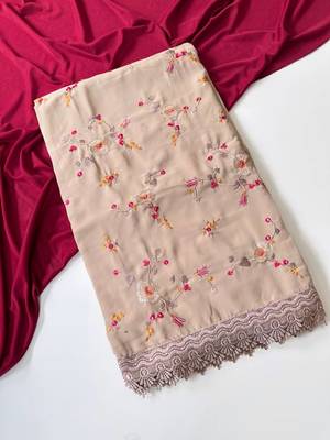 Beige Color  Sequins embroidered jaal and multi thread georgate saree cutwork design  4