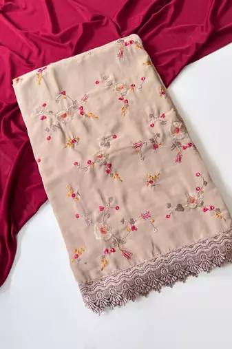 Beige Color  Sequins embroidered jaal and multi thread georgate saree cutwork design 