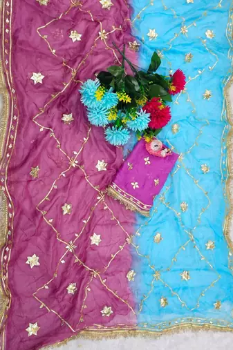Blue Color gotta work Chiffon Saree