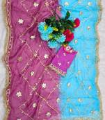 Blue Color gotta work Chiffon Saree