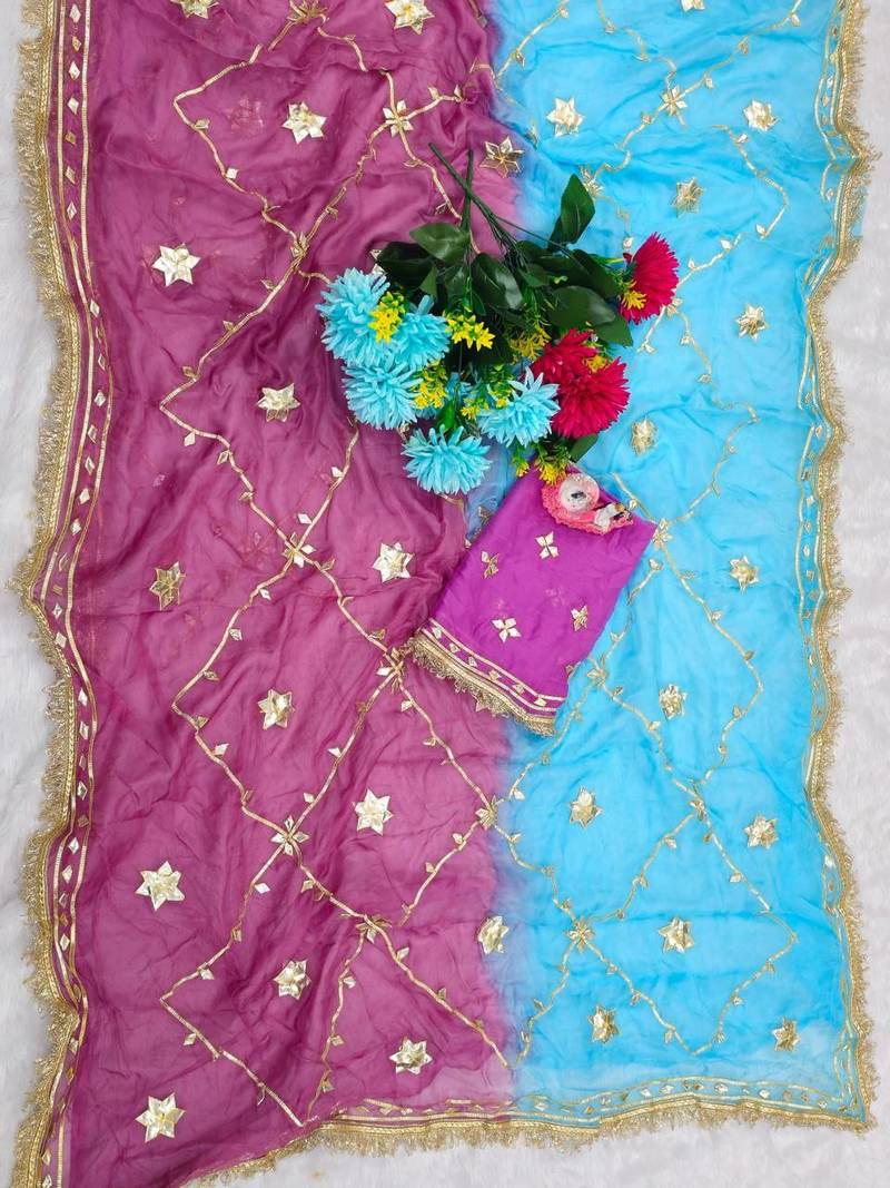 Blue Color gotta work Chiffon Saree