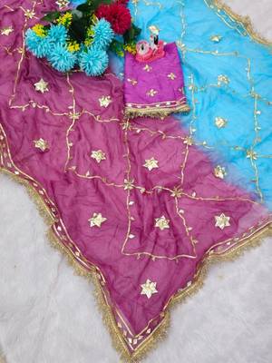 Blue Color gotta work Chiffon Saree 2