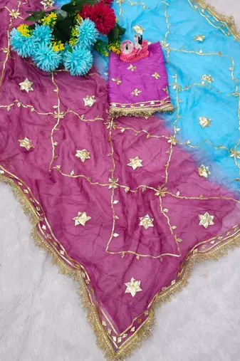 Blue Color gotta work Chiffon Saree