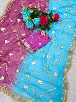 Blue Color gotta work Chiffon Saree 3