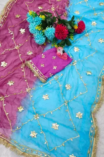 Blue Color gotta work Chiffon Saree