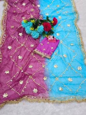 Blue Color gotta work Chiffon Saree 4