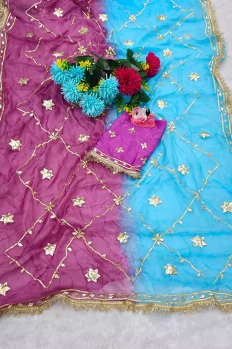 Blue Color gotta work Chiffon Saree