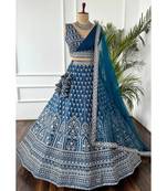 Royal Blue Faux Georgette Sequins & Zari Embroidered Lehenga Choli