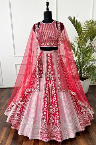 Pink Faux Georgette Sequins & Zari Embroidered Lehenga Choli