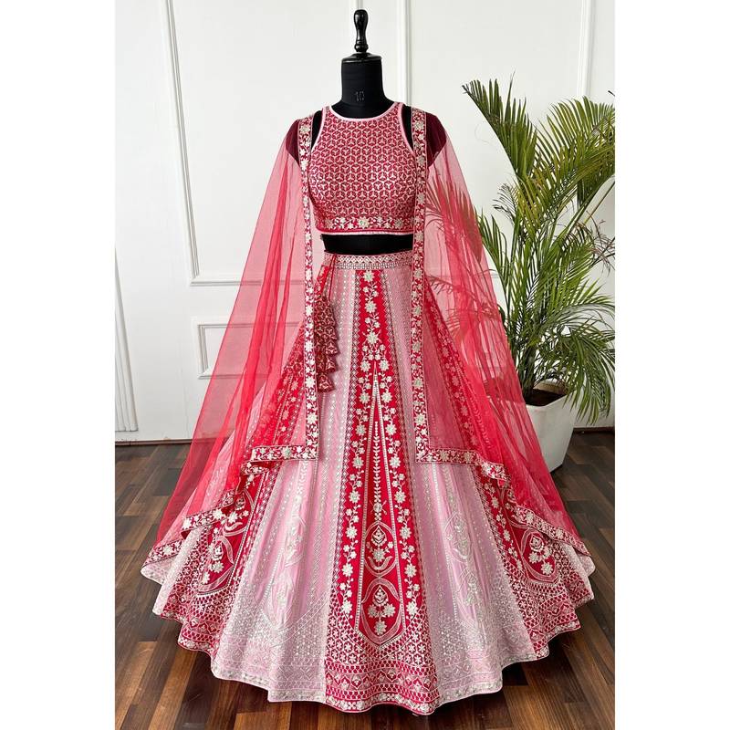 Pink Faux Georgette Sequins & Zari Embroidered Lehenga Choli