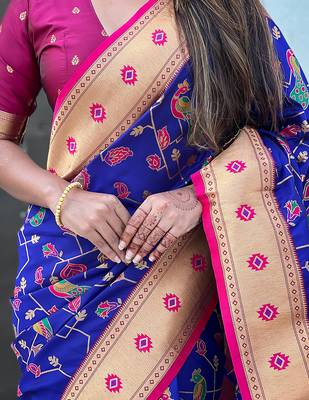Violet woven self design pure silk paithani saree with blouse 4