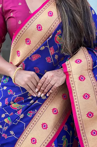 Violet woven self design pure silk paithani saree with blouse
