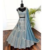 Blue Designer Sequins & Thread Embroidered Lehenga Set