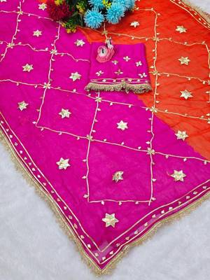 Pink Color gotta work Chiffon Saree 1