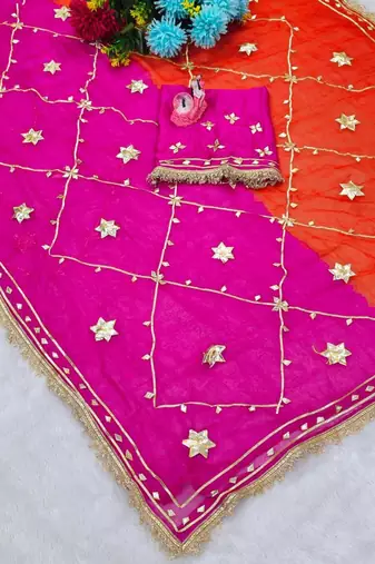 Pink Color gotta work Chiffon Saree