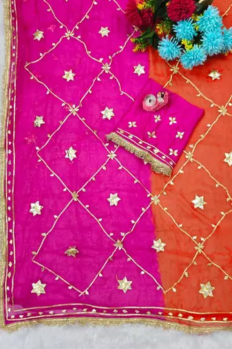 Pink Color gotta work Chiffon Saree