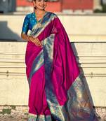Pink woven self design pure silk paithani saree with blouse