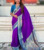 Purple woven self design pure silk paithani saree with blouse