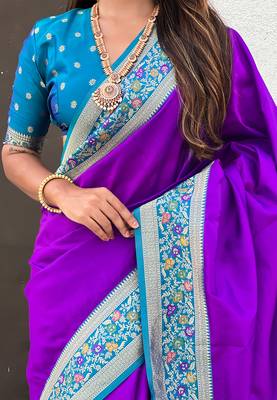 Purple woven self design pure silk paithani saree with blouse 4