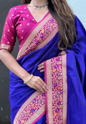 Violet woven self design pure silk paithani saree with blouse 4