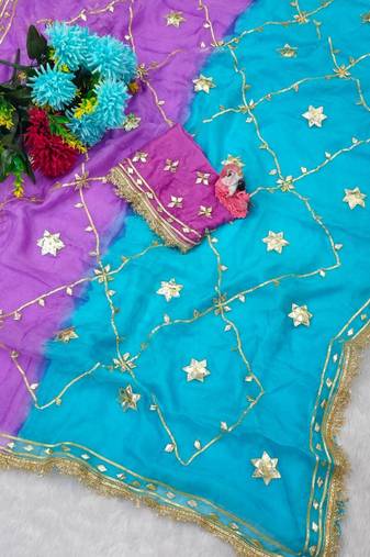 Purple Color gotta work Chiffon Saree