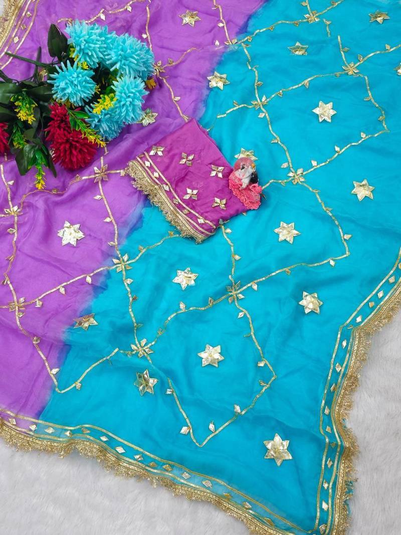 Purple Color gotta work Chiffon Saree