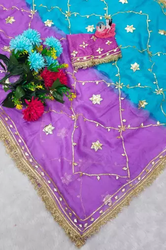Purple Color gotta work Chiffon Saree